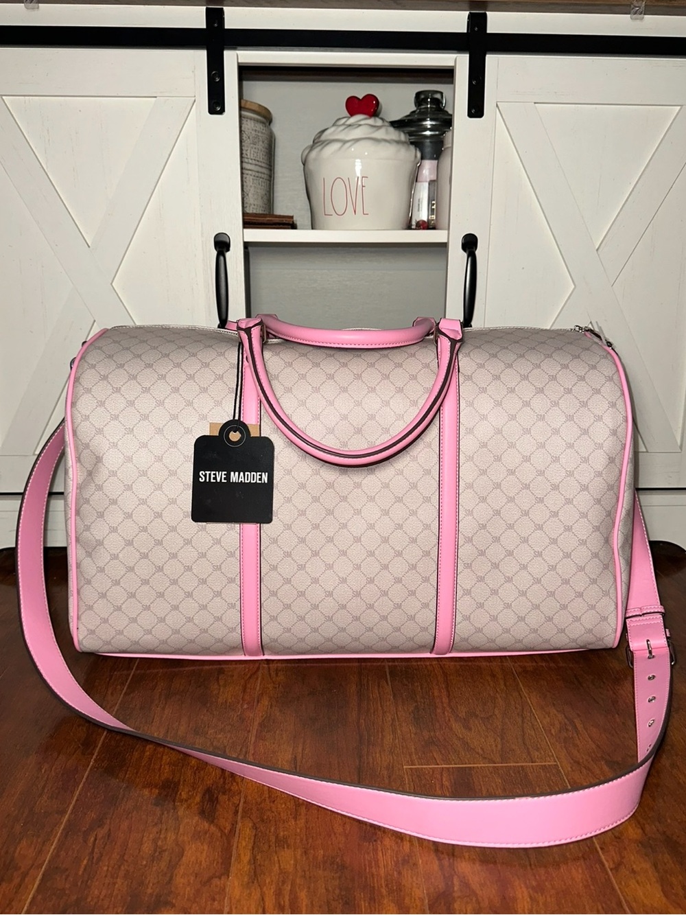 Steve Madden Light Pink Patterned Travel Weekender Duffel